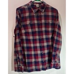 Duluth Trading Company Womens Size Medium Flannel Shirt Red Blue Button